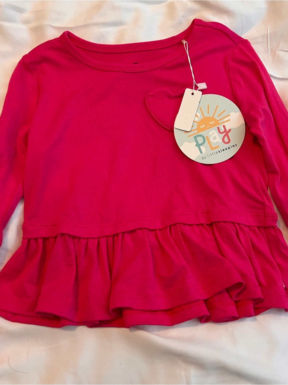 Little Sleepies Daywear Line Bright Pink Peplum Top Heart Pocket